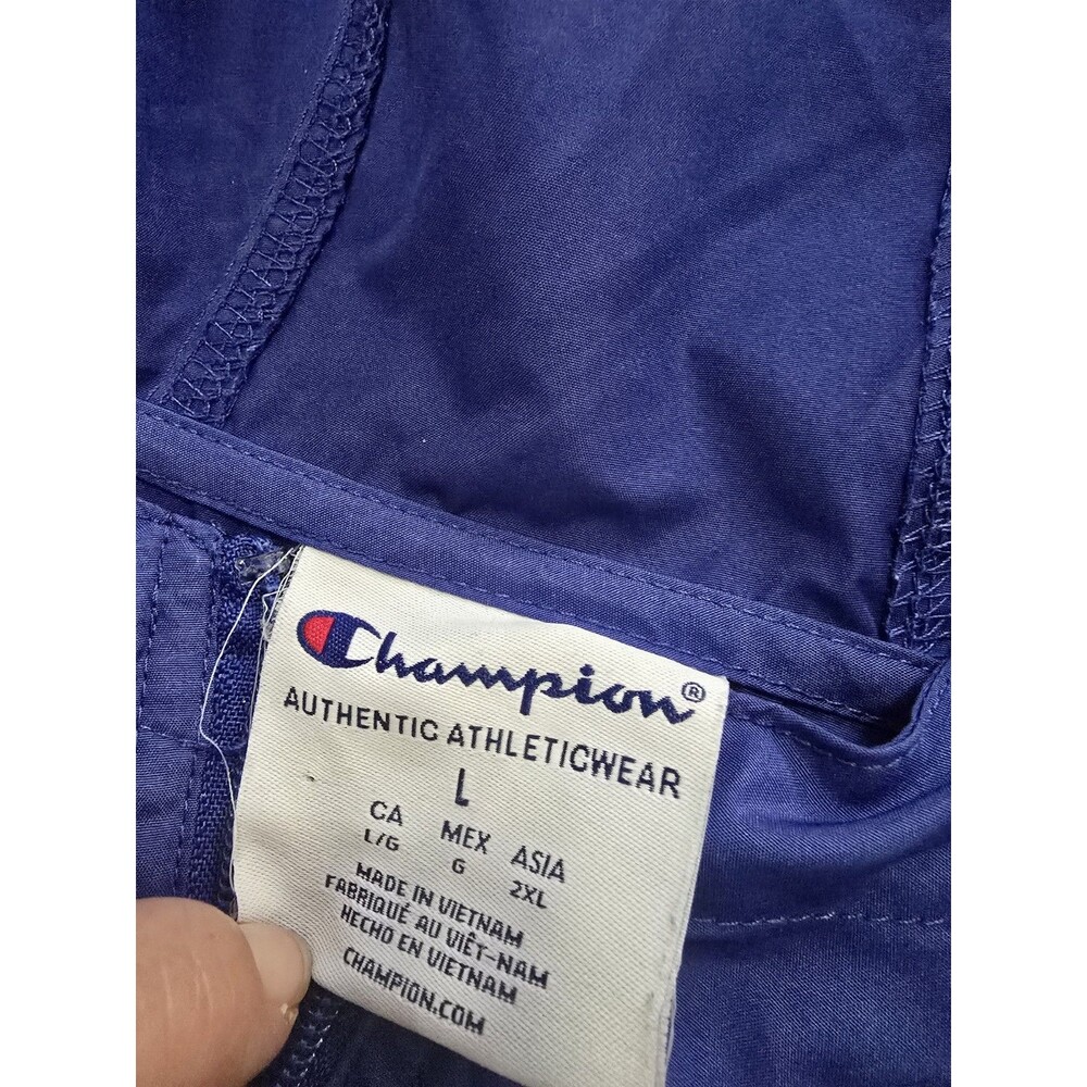 College of st scholastica Champion Blue Hooded 1/4 Zip Windbreaker  Logo Size L - Picture 2 of 5